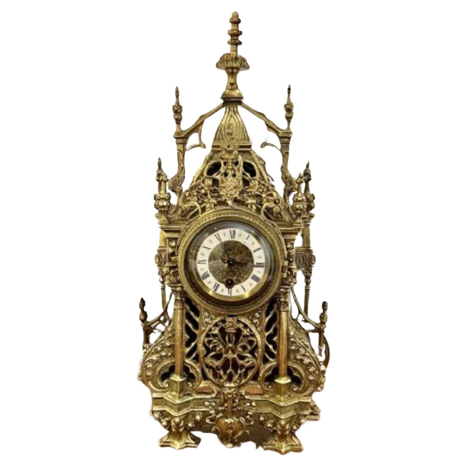 Wonderful antique Victorian quality ornate brass mantle clock  For Sale