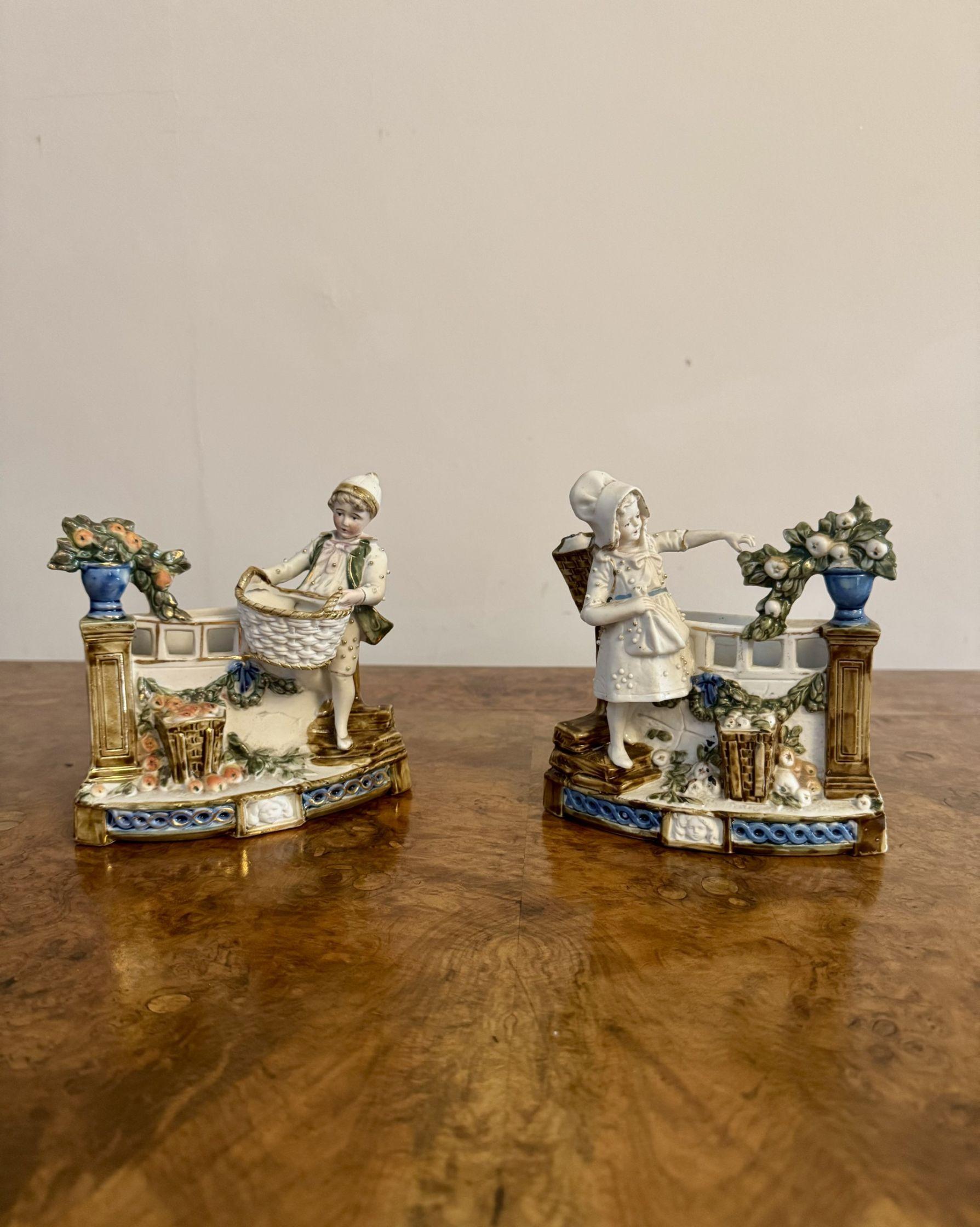 Porcelain Wonderful antique Victorian quality porcelain clock set For Sale