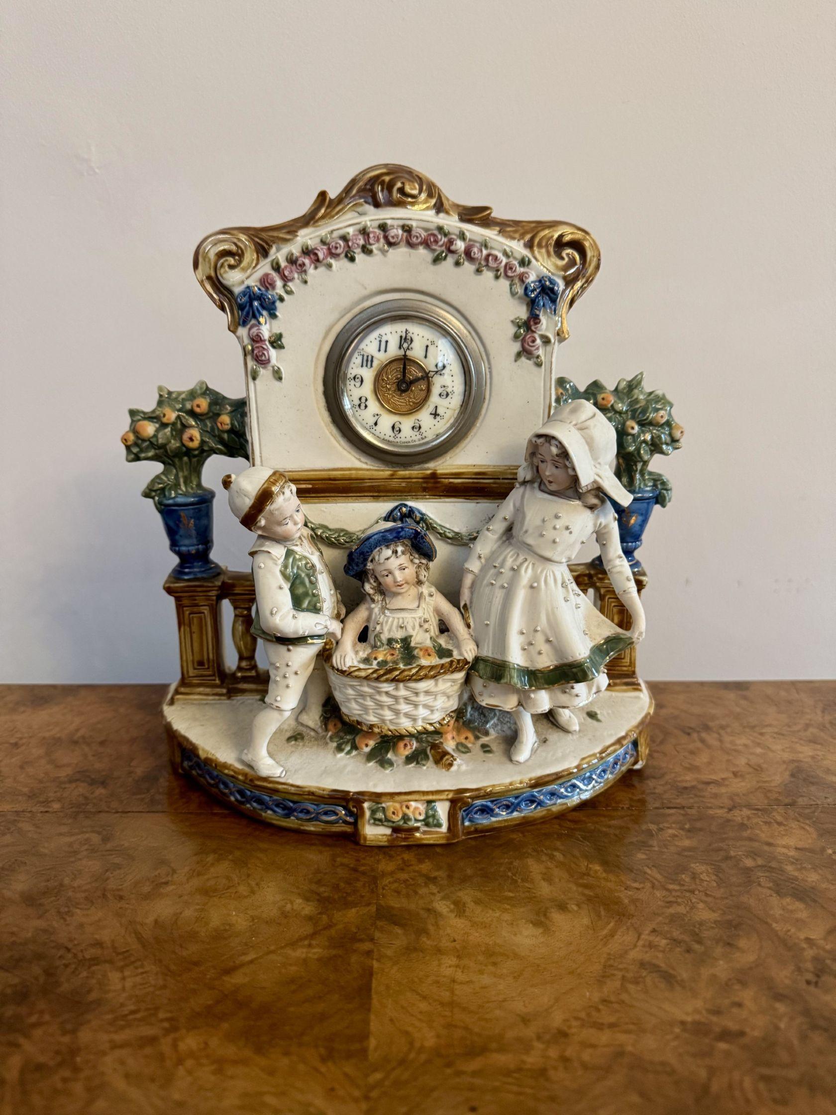 Wonderful antique Victorian quality porcelain clock set For Sale 2