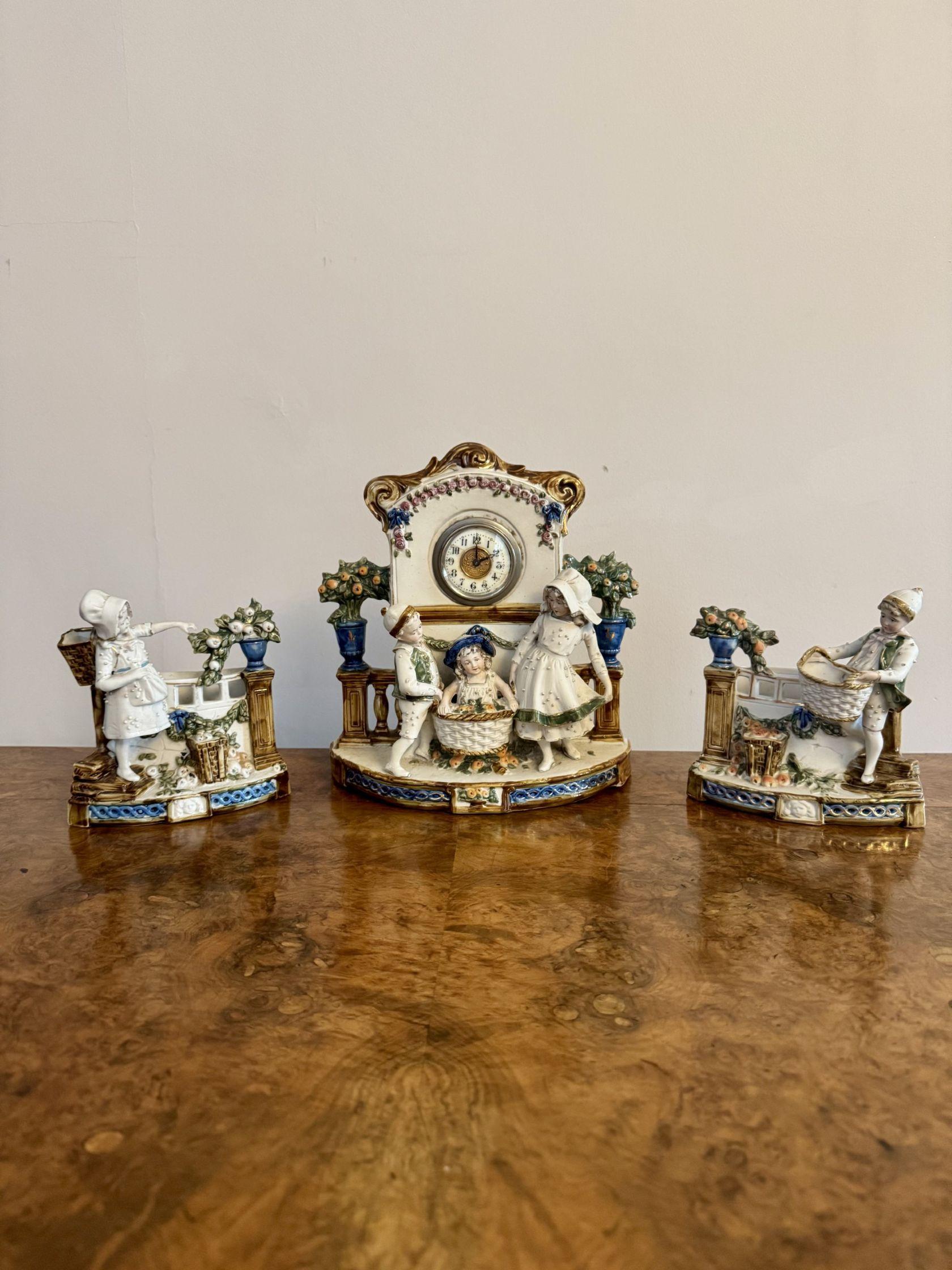 Wonderful antique Victorian quality porcelain clock set For Sale 3