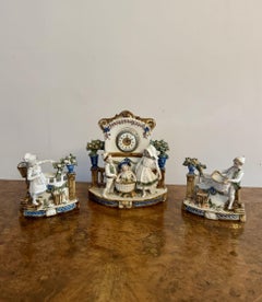 Maravilloso juego de relojes antiguos de porcelana de calidad victoriana