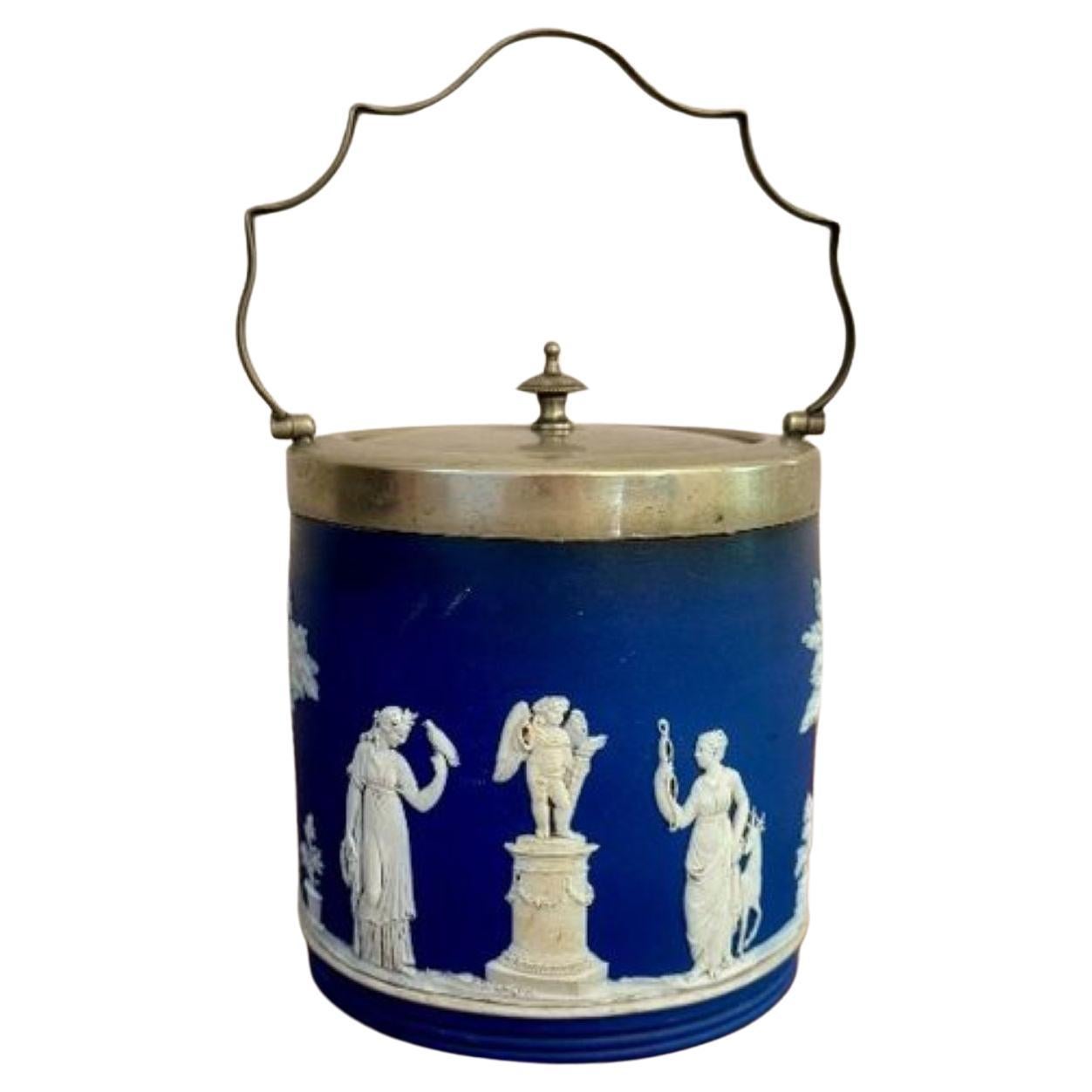 Wonderful antique Wedgwood Jasper Ware biscuit barrel