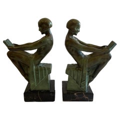 Wonderful Art Deco Bronze Bookends Reading Nudes Delassement Max Le Verrier