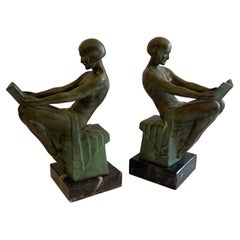Wonderful Art Deco Bronze Bookends Reading Nudes Delassement Max Le Verrier