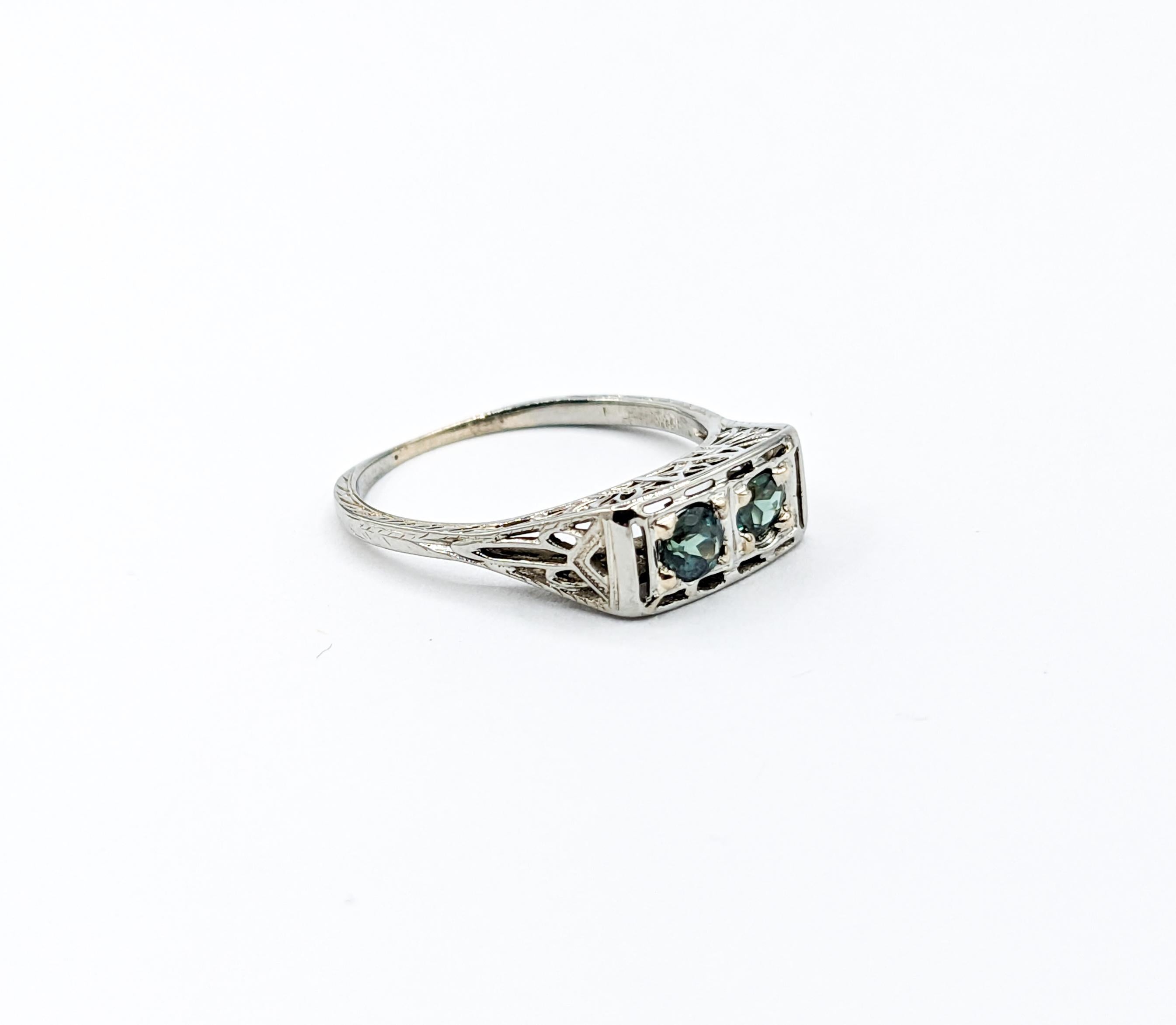 Wonderful Art Deco Color Change Alexandrite Ring in 18Kt White Gold 6