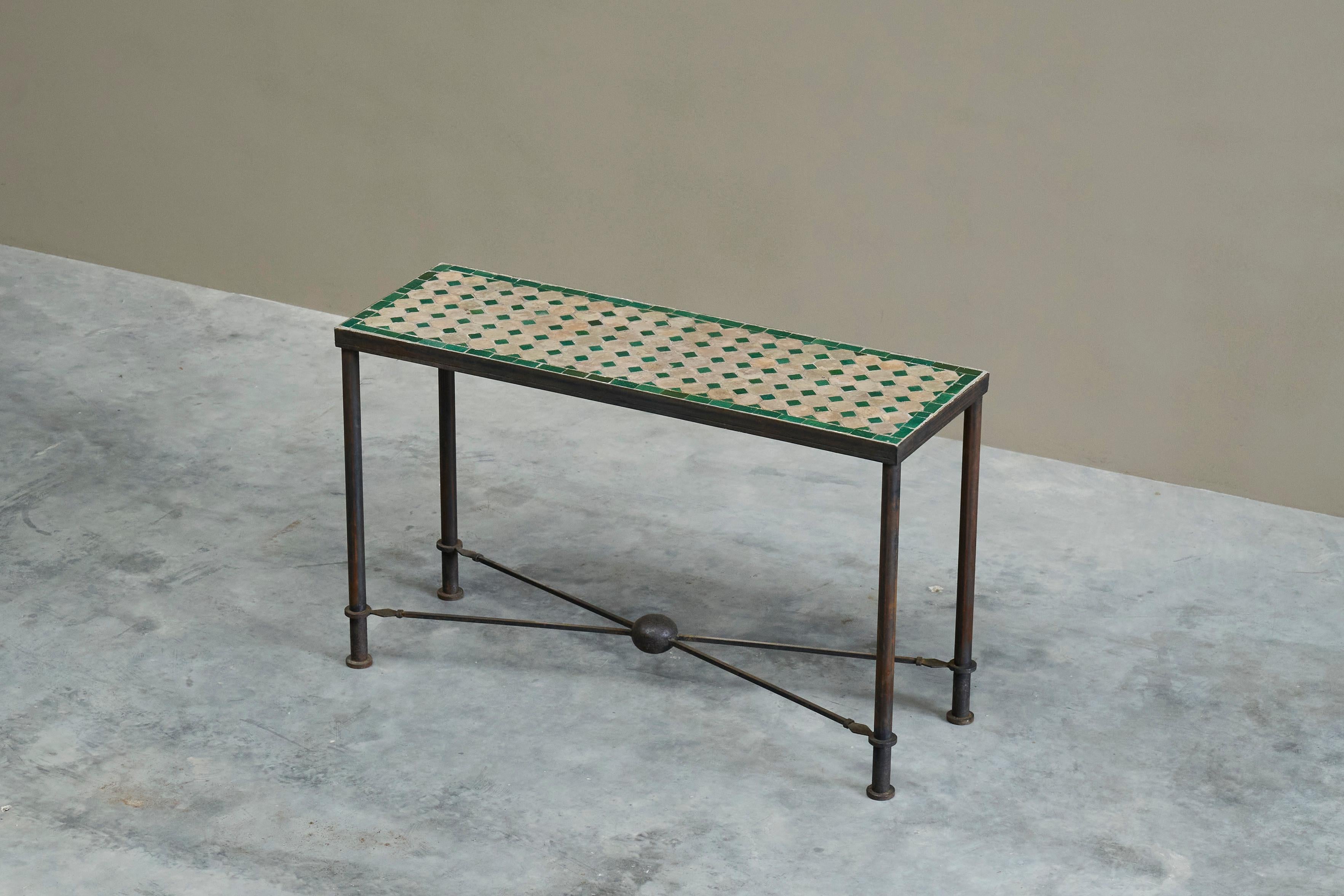 Wonderful Art Deco Console Table in Patinated Iron and Tiles 1940s For Sale 3