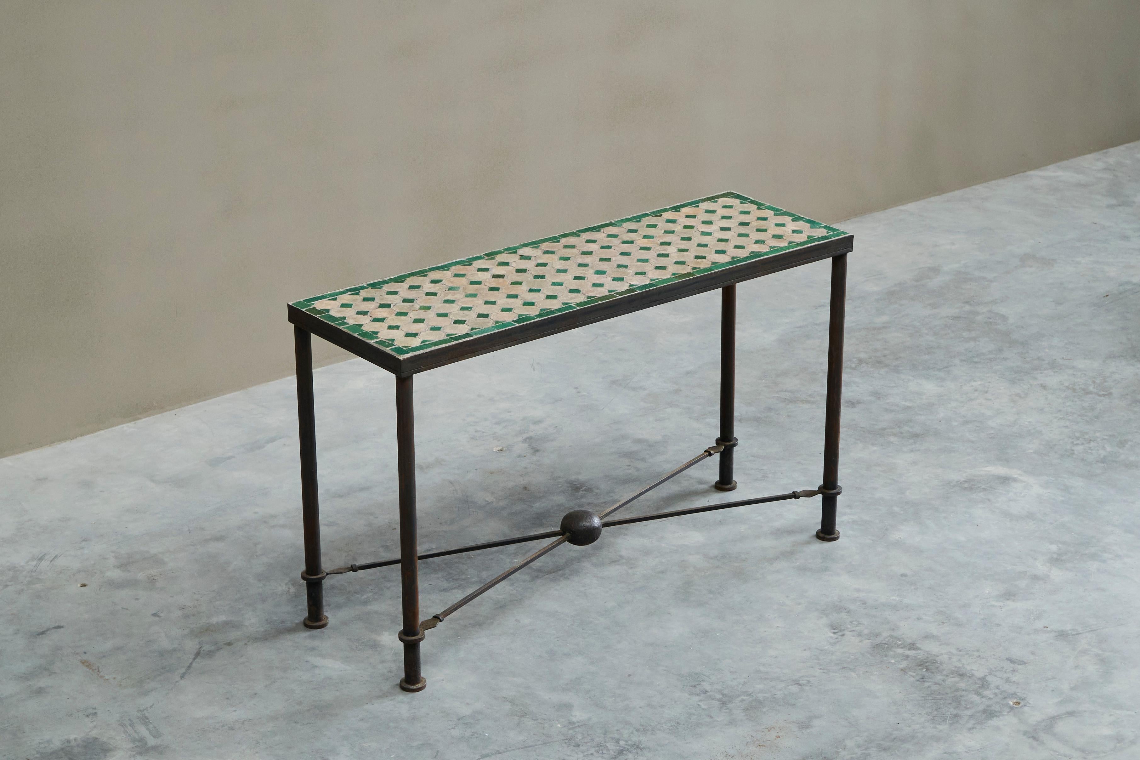 Wonderful Art Deco Console Table in Patinated Iron and Tiles 1940s For Sale 4