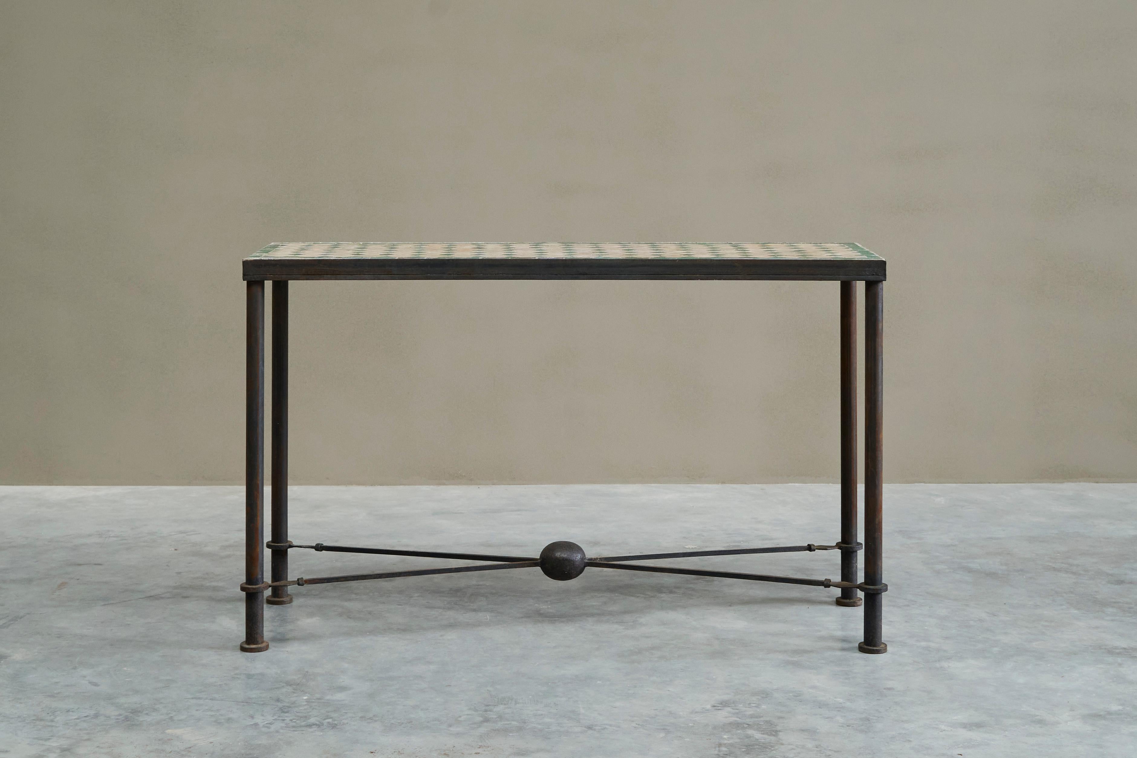 Wonderful Art Deco Console Table in Patinated Iron and Tiles 1940s For Sale 6