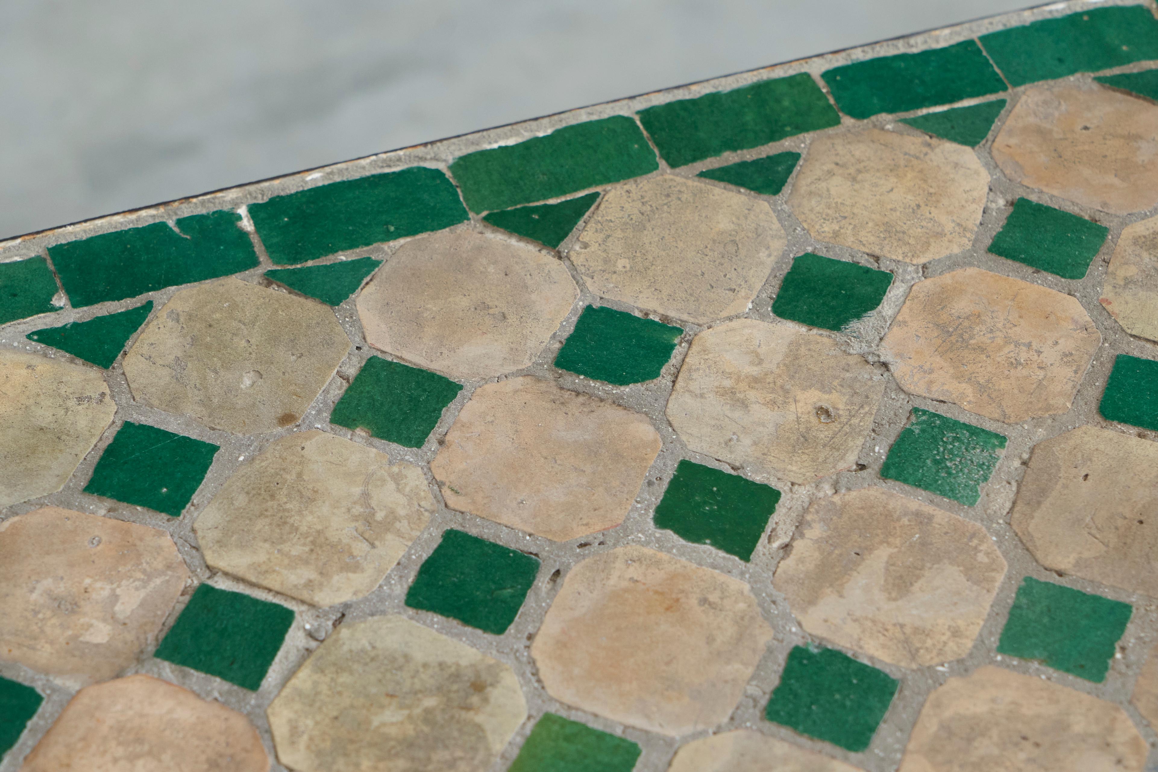 Hand-Crafted Wonderful Art Deco Console Table in Patinated Iron and Tiles 1940s For Sale