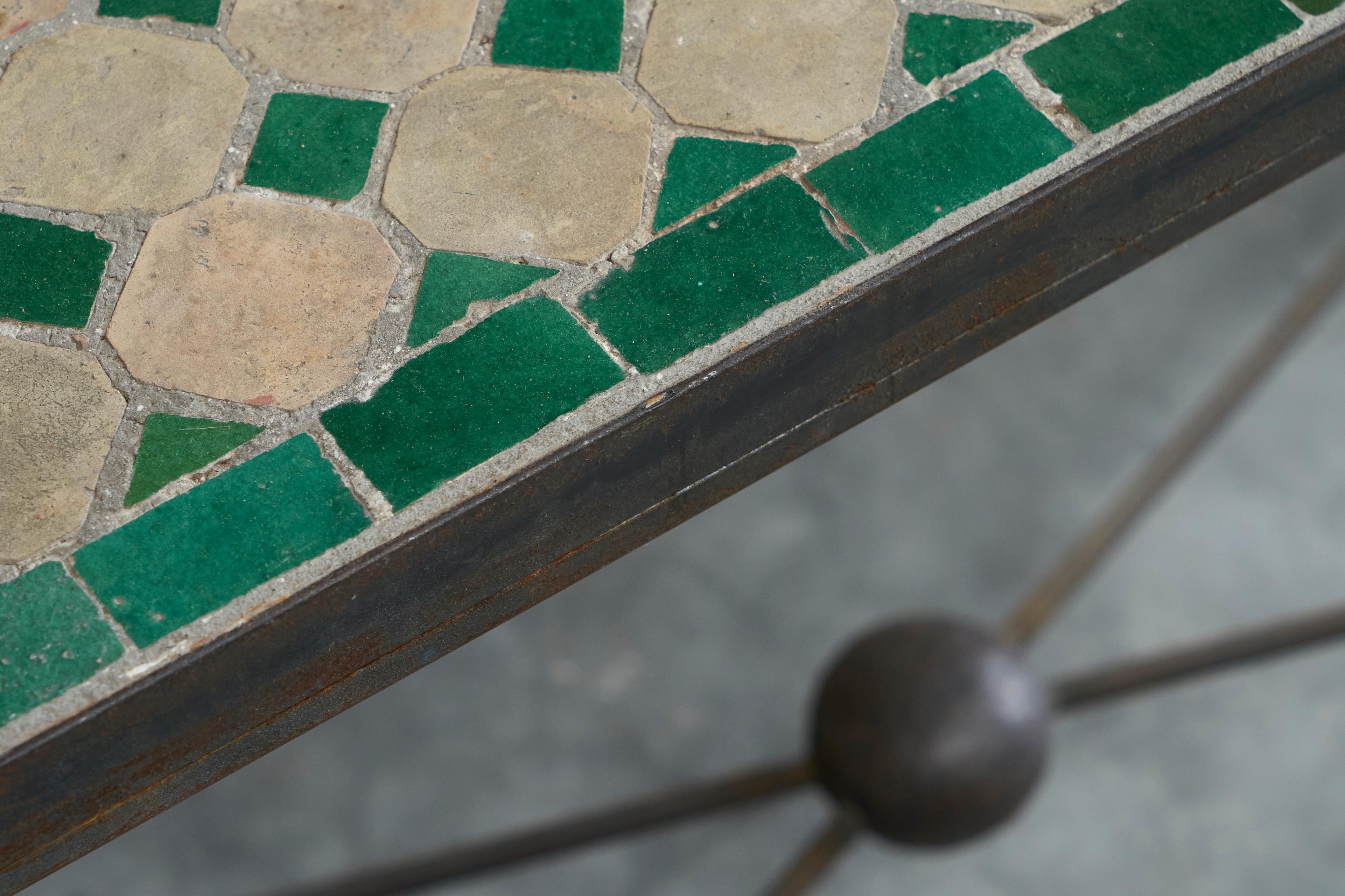 Wonderful Art Deco Console Table in Patinated Iron and Tiles 1940s In Good Condition For Sale In Meer, VAN
