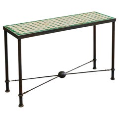 Wonderful Art Deco Console Table in Patinated Iron and Tiles 1940s