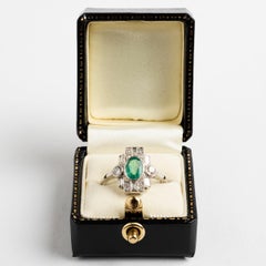 Wonderful "Art Deco" Diamond '.60 Carat' and Oval Emerald '.70 Carat' Ring