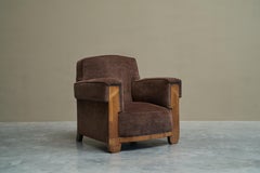 Wonderful Art Deco Lounge Chair in Velvet and Inlaid Wood 1930s