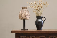 Wonderful Art Deco Table Lamp in Wrought Iron with Floral Shade Belgium 1930s