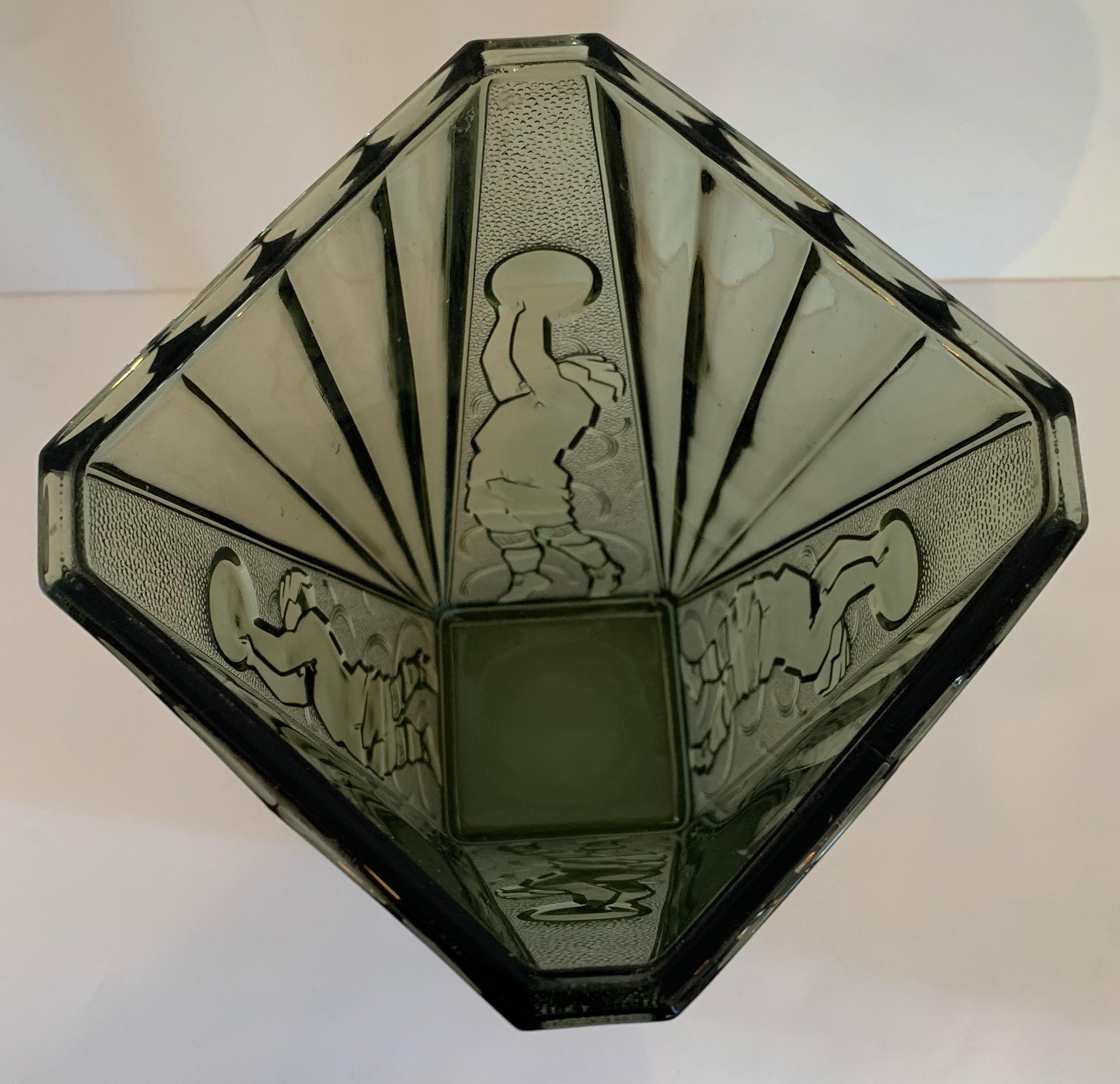 Belgian Wonderful Art Deco Val Saint Lambert Luxval Vase Basketball Player Crystal Vase For Sale