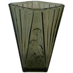 Wunderschöne Art Deco Val Saint Lambert Luxval Vase Basketballspieler Kristallvase