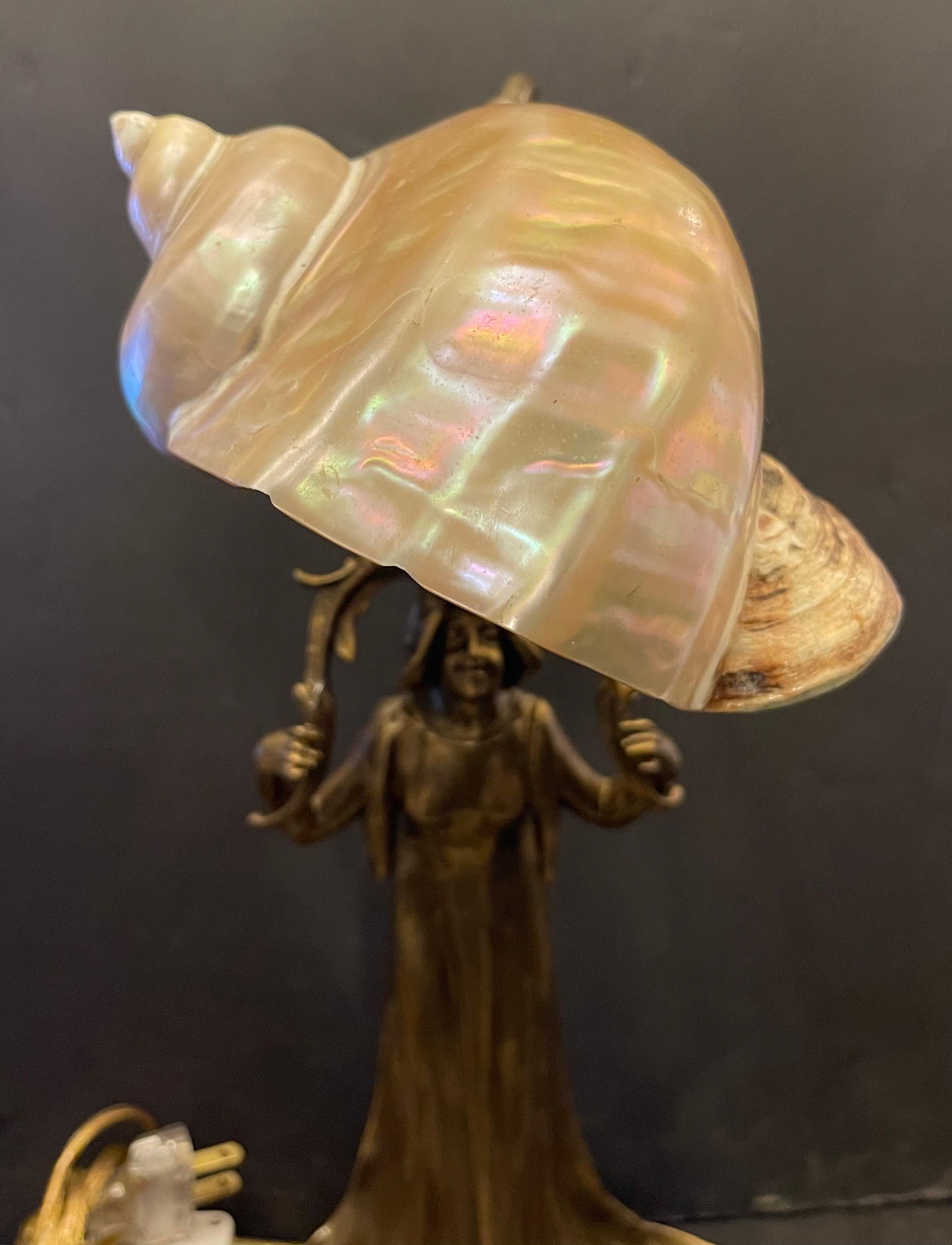 Gilt Wonderful Art Nouveau Nautilus Seashell Figural Vida Poche Table Lamp For Sale
