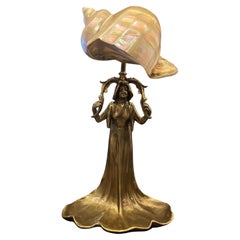 Wonderful Art Nouveau Nautilus Seashell Figural Vida Poche Table Lamp