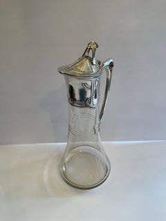 Wonderful Art Nouveau Silver Plated Ewer Etched Glass Carafe Decater WMF