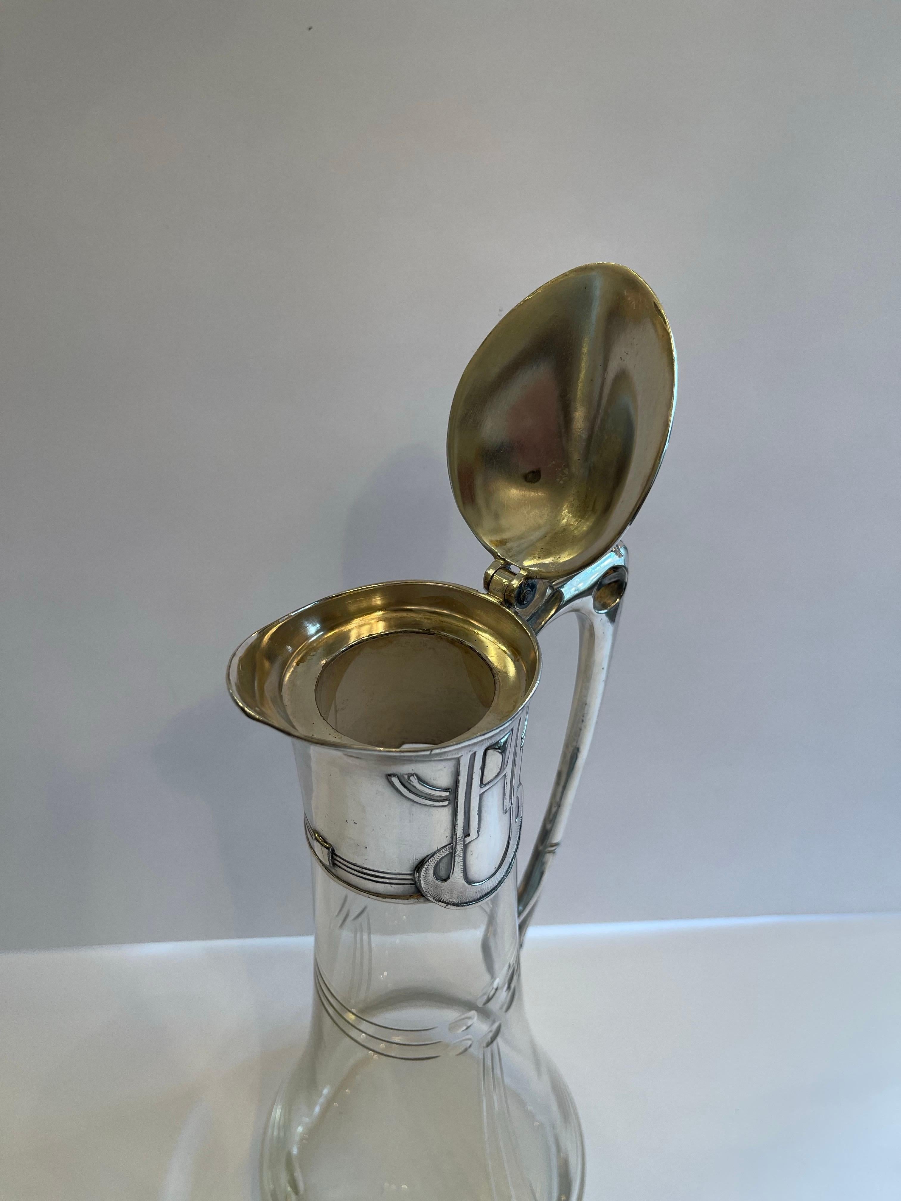 Meravigliosa caraffa in vetro inciso con placcatura d'argento Art Nouveau WMF in vendita 1