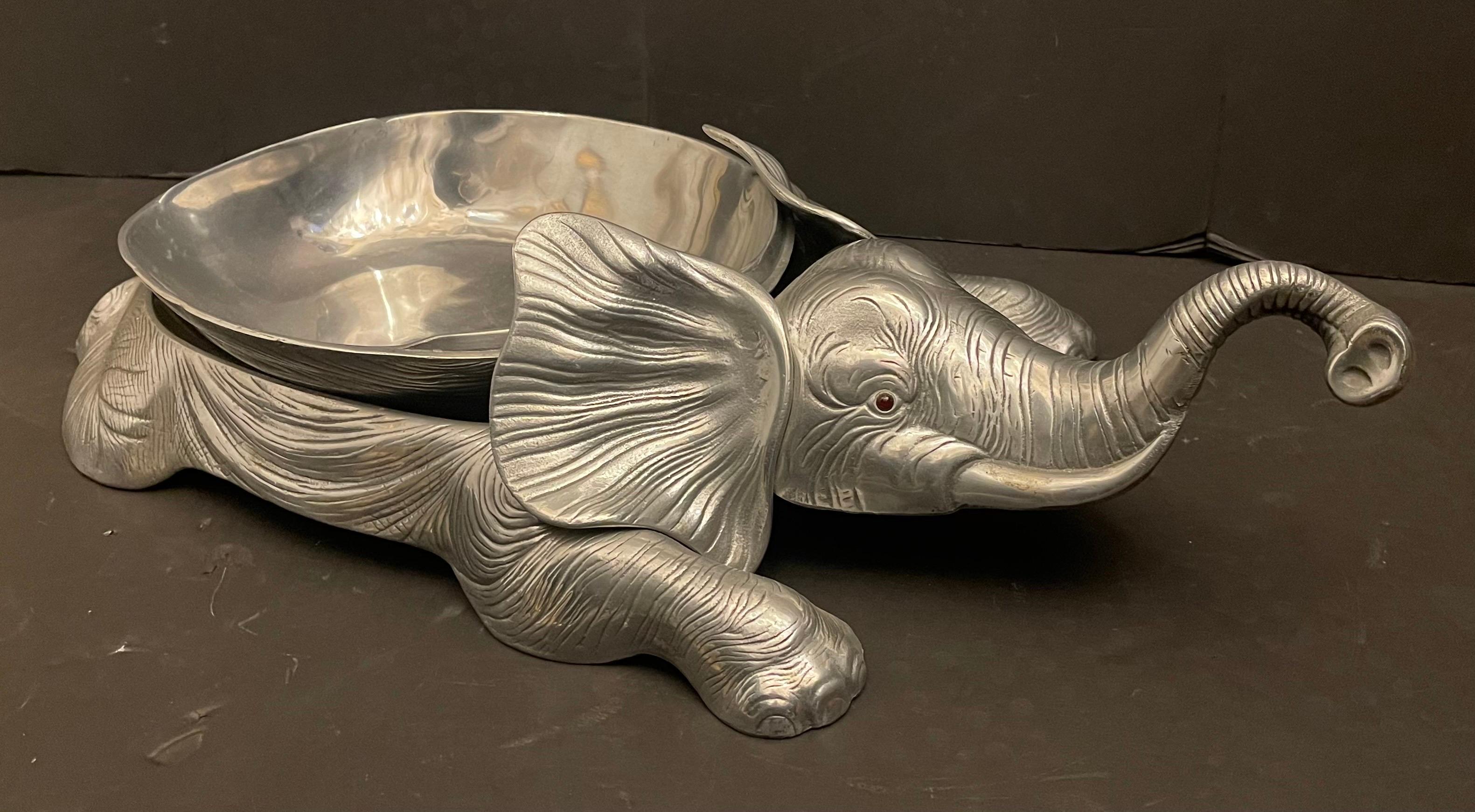 Silvered Wonderful Arthur Court Rare Large Aluminium Elephant Wine Cooler Centerpiece For Sale