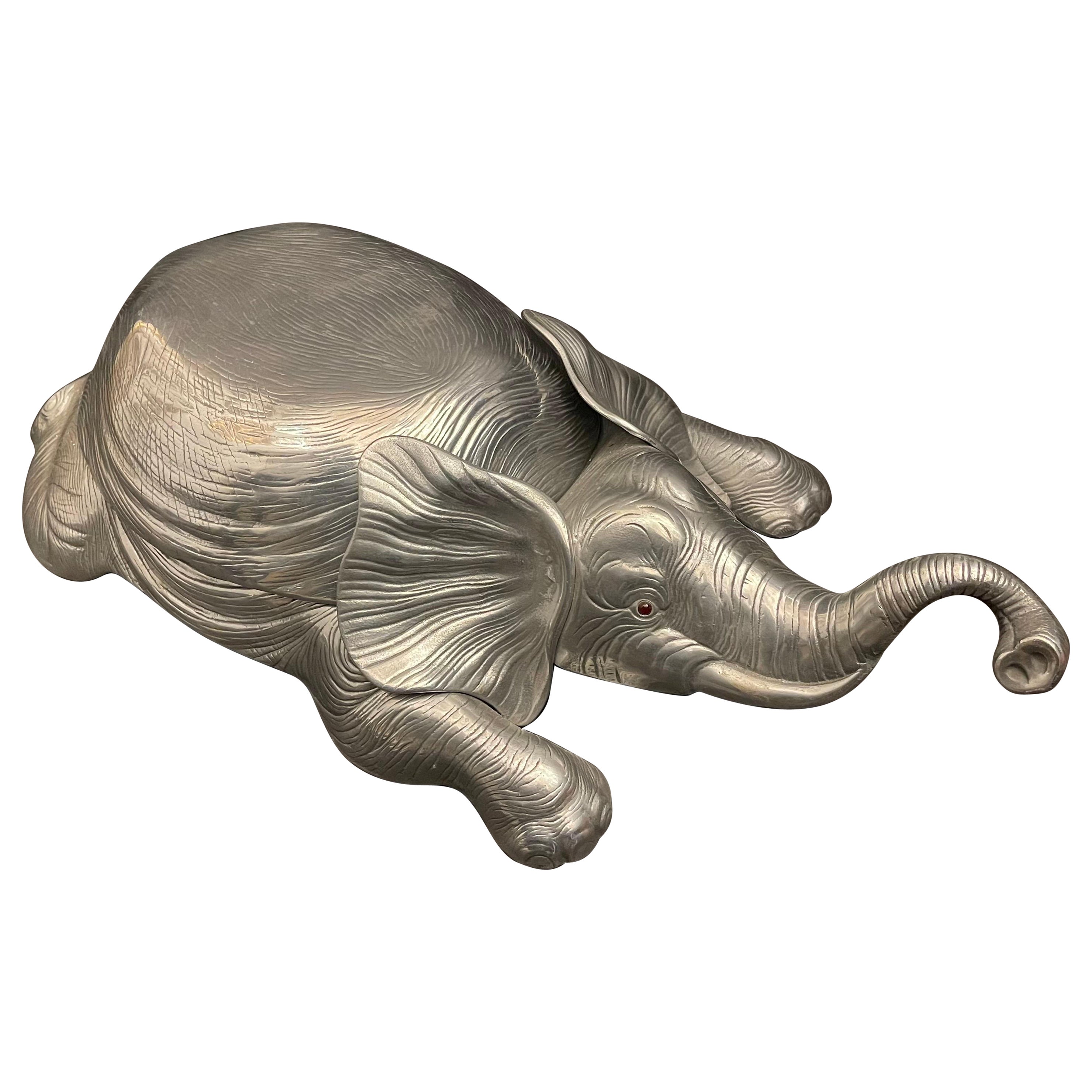 Wonderful Arthur Court Rare Large Aluminium Elephant Wine Cooler Centerpiece