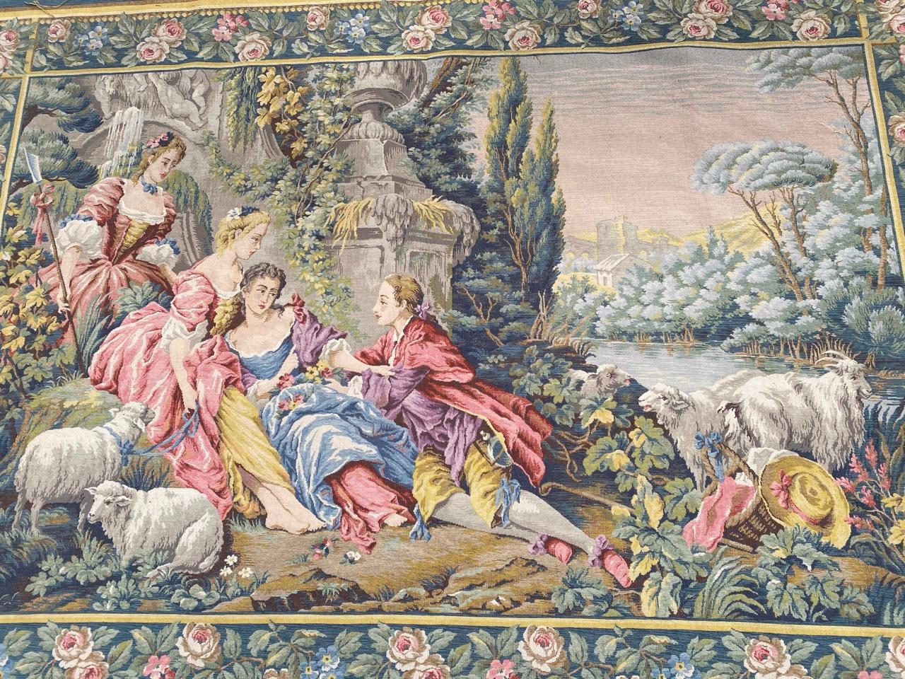 Wonderful Aubusson Style Gallant Scene French Jaquar Tapestry 11