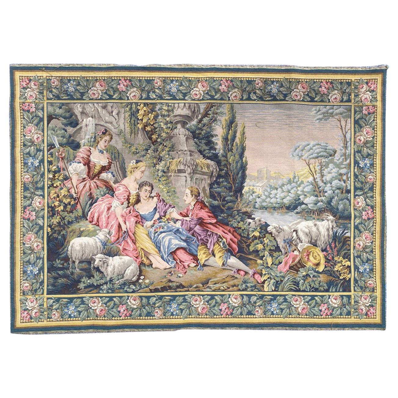 Wonderful Aubusson Style Gallant Scene French Jaquar Tapestry