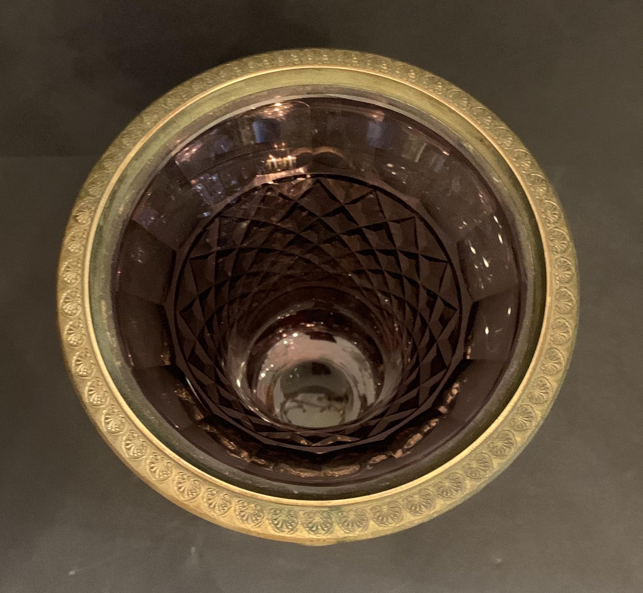 Faceted Wonderful Austrian Amethyst Cut Crystal Bronze Ormolu Mounted Vase Handle Urn