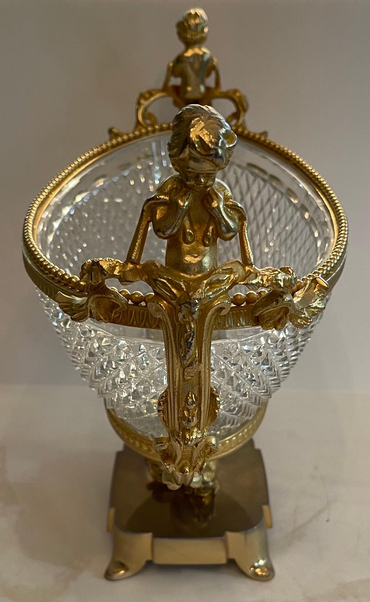 Wonderful Baccarat French Cherub Gilt Bronze Ormolu Centerpiece Crystal Insert In Good Condition In Roslyn, NY