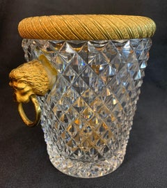 Wonderful Baccarat French Diamond Cut Crystal Bronze Ormolu Ice Bucket Cooler