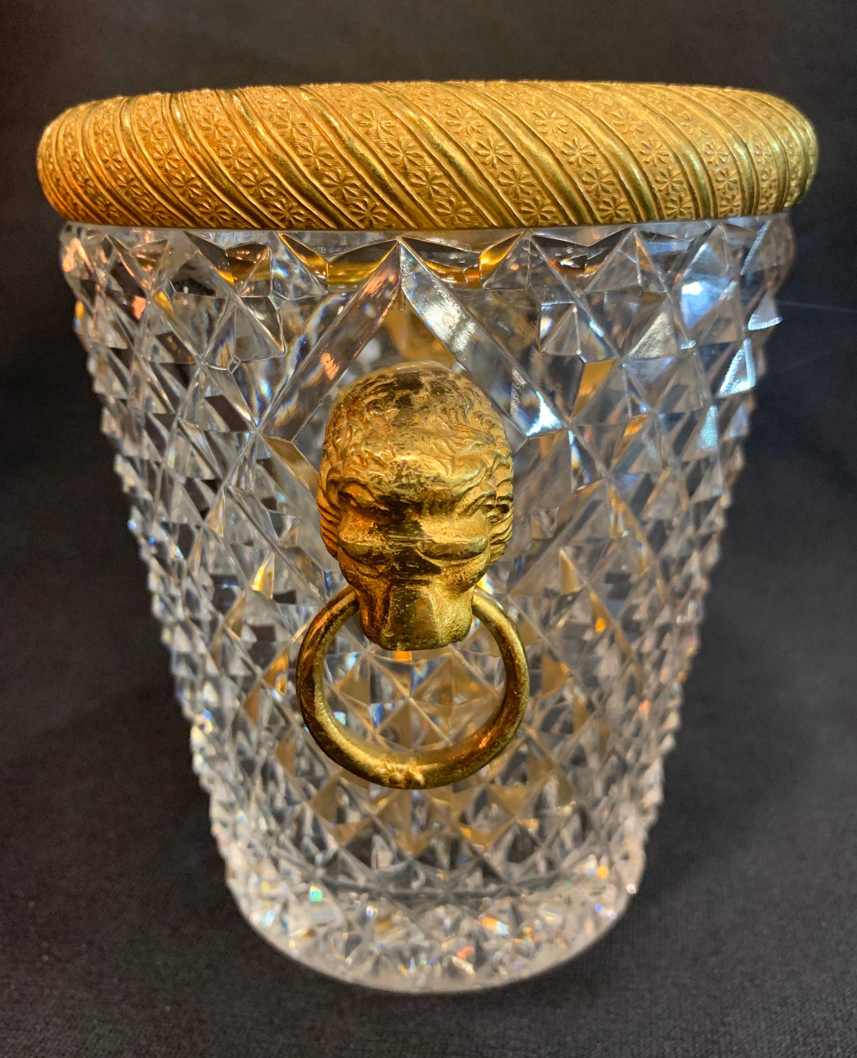 Wonderful Baccarat French Diamond Cut Crystal Bronze Ormolu Ice Bucket Cooler In Good Condition In Roslyn, NY