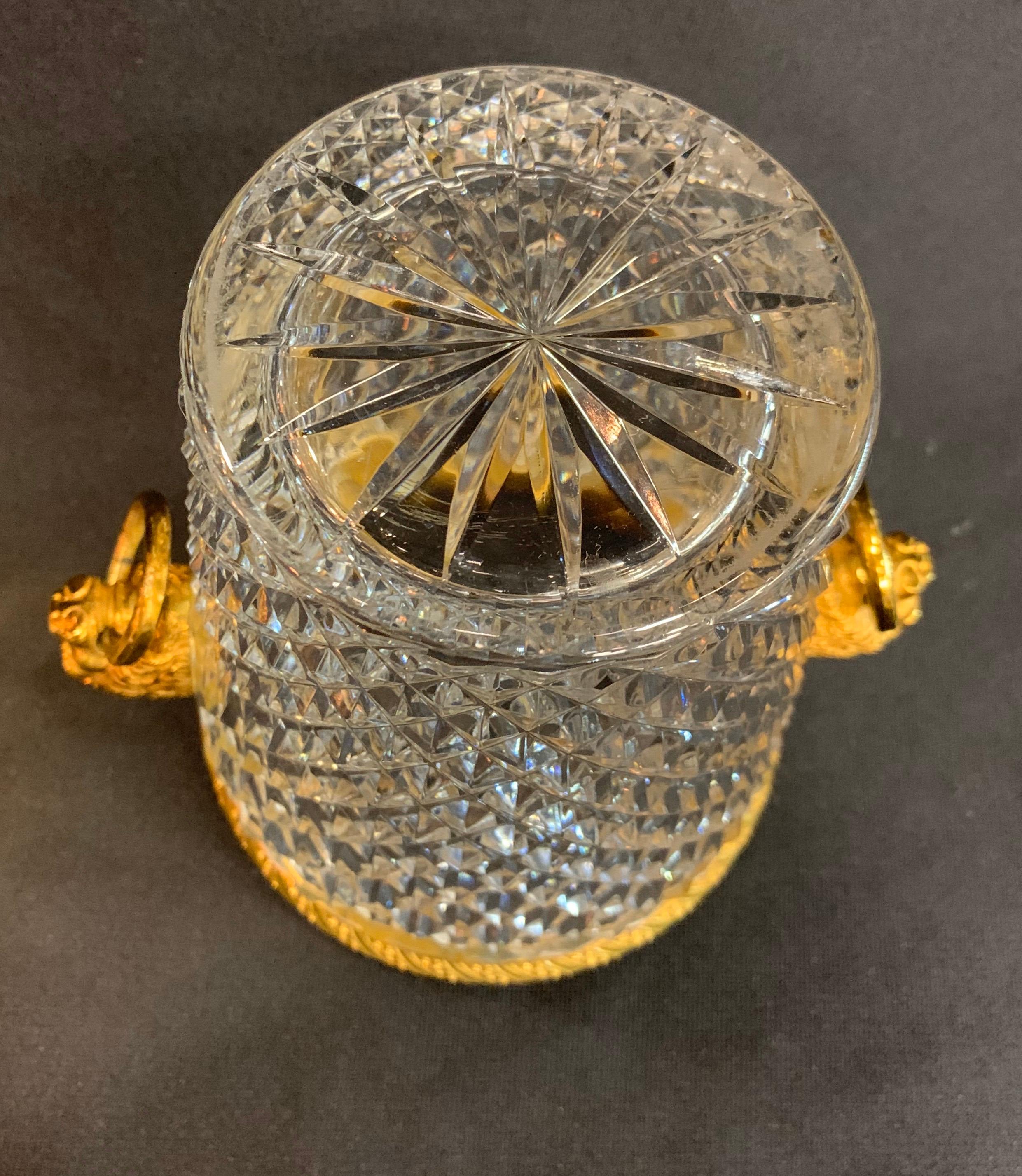 20th Century Wonderful Baccarat French Diamond Cut Crystal Bronze Ormolu Ice Bucket Cooler