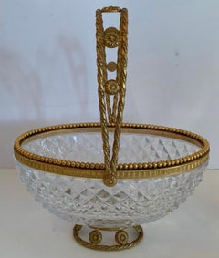 Wonderful Baccarat French Dore Bronze Cut Crystal Oval Basket Centerpiece Bowl