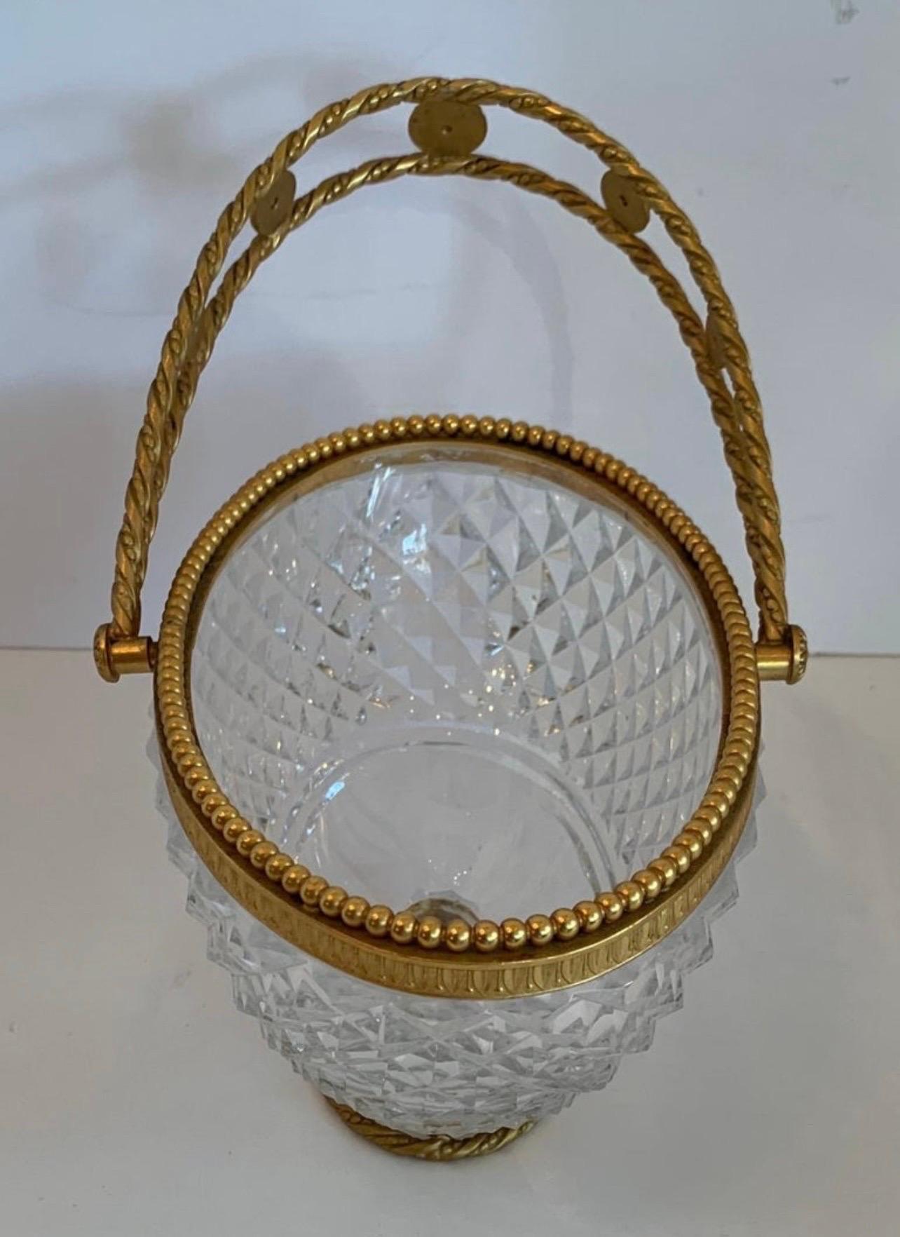 Belle Époque Wonderful Baccarat French Dore Bronze Cut Crystal Oval Basket Centerpiece Bowl For Sale