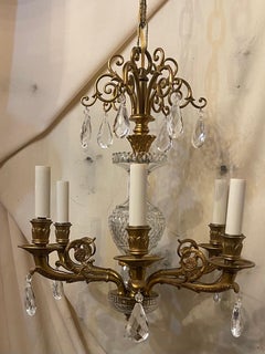 Wonderful Baccarat French Dore Bronze Cut Crystal Petite 6 Light Chandelier