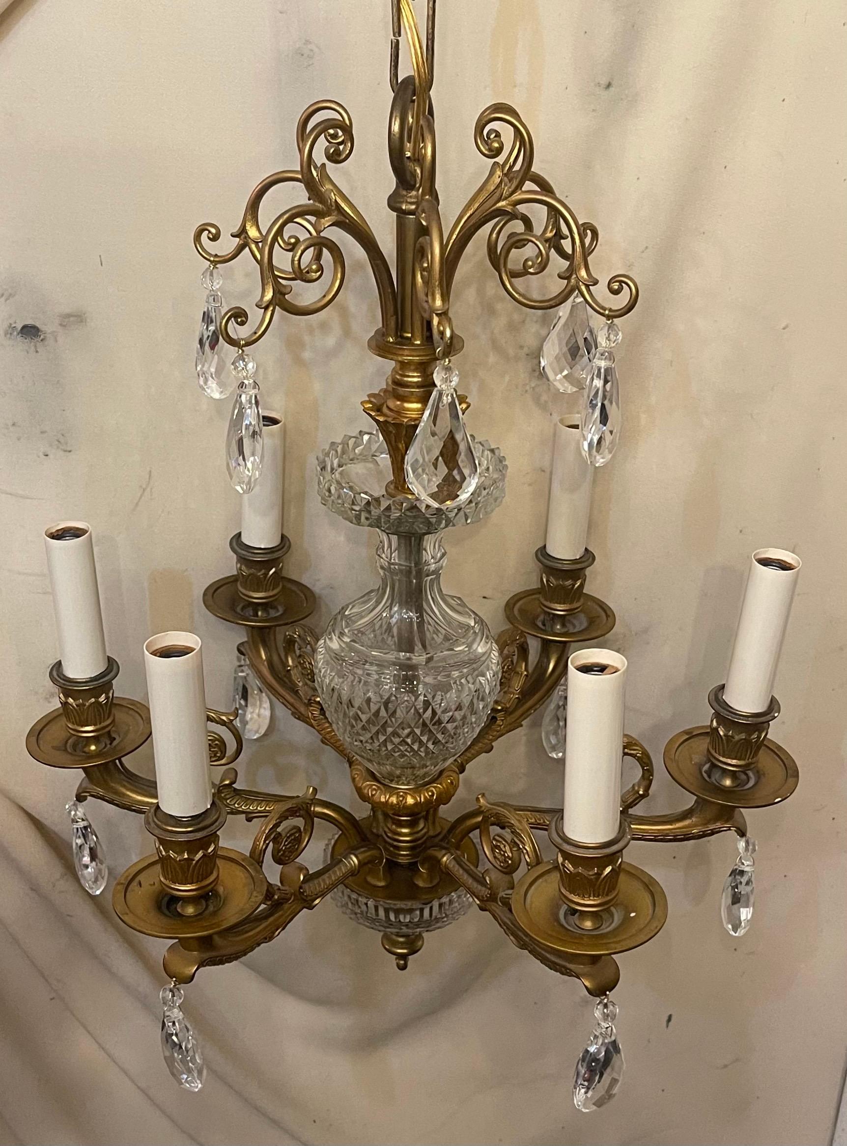 Belle Époque Meraviglioso lampadario a 6 luci Baccarat French Dore Bronze Cut Crystal Petite in vendita