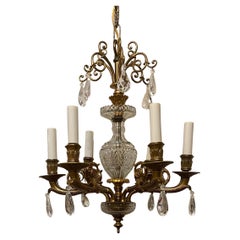 Wonderful Baccarat French Dore Bronze Cut Crystal Petite 6 Light Chandelier