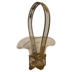 Wonderful Baccarat French Dore Bronze Ormolu Crystal Oval Basket Centerpiece