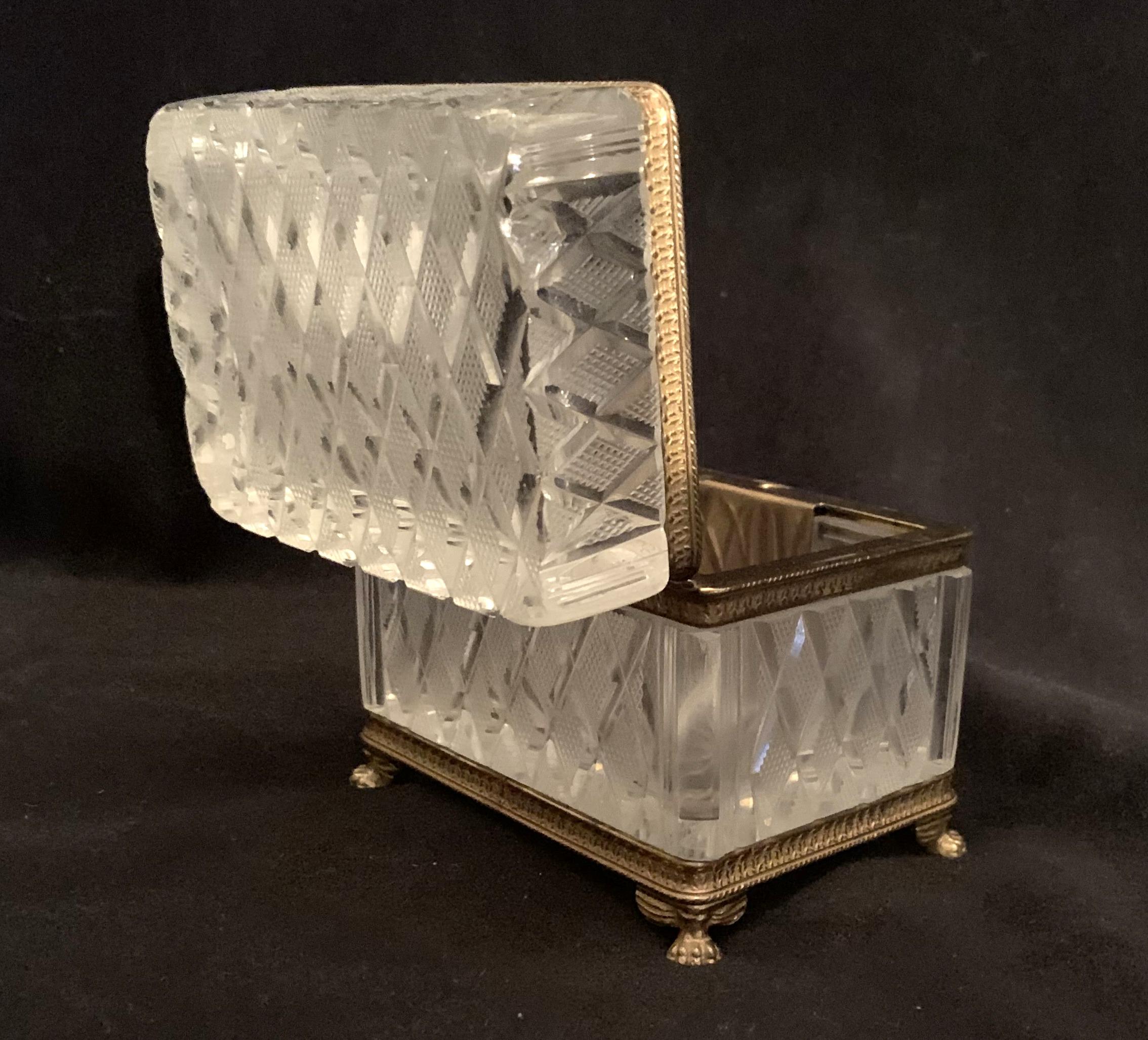 20th Century Wonderful Baccarat French Ormolu Faceted Cut Crystal Box Casket Jewelry Case