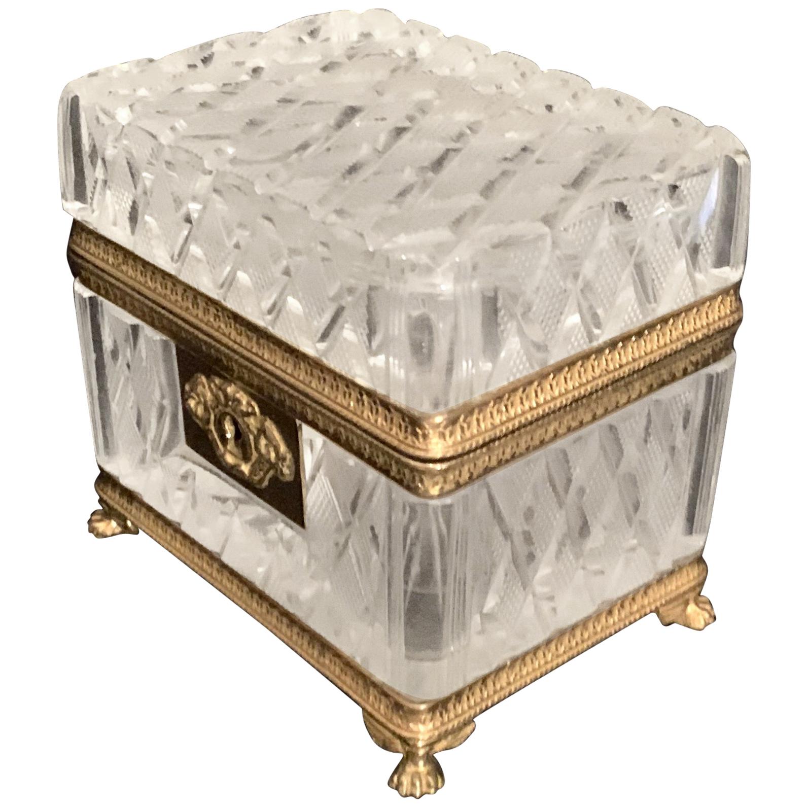 Wonderful Baccarat French Ormolu Faceted Cut Crystal Box Casket Jewelry Case