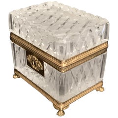 Wonderful Baccarat French Ormolu Faceted Cut Crystal Box Casket Jewelry Case