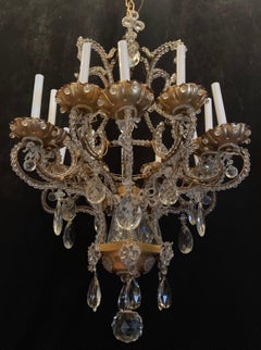 Wonderful Baguès Beaded Italian Bronze Crystal Beaded 12-Light Basket Chandelier