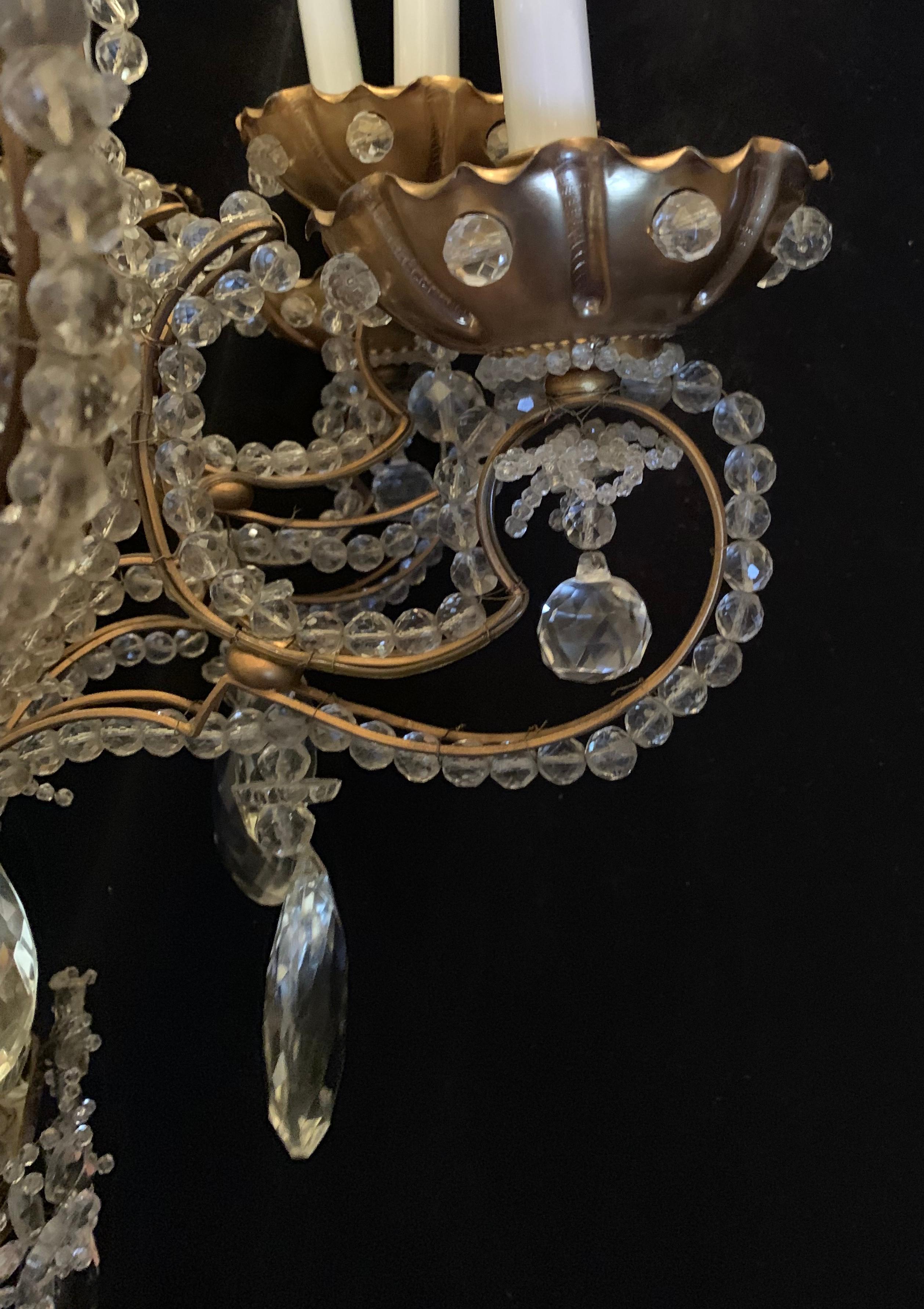 Wundervoller Baguès Beaded Italienischer Bronze Kristall Perlen 12-Licht Korb Kronleuchter im Angebot 2