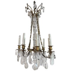 Wonderful Baguès Eight-Light Gilt Bronze Rock Crystal Swag French Chandelier