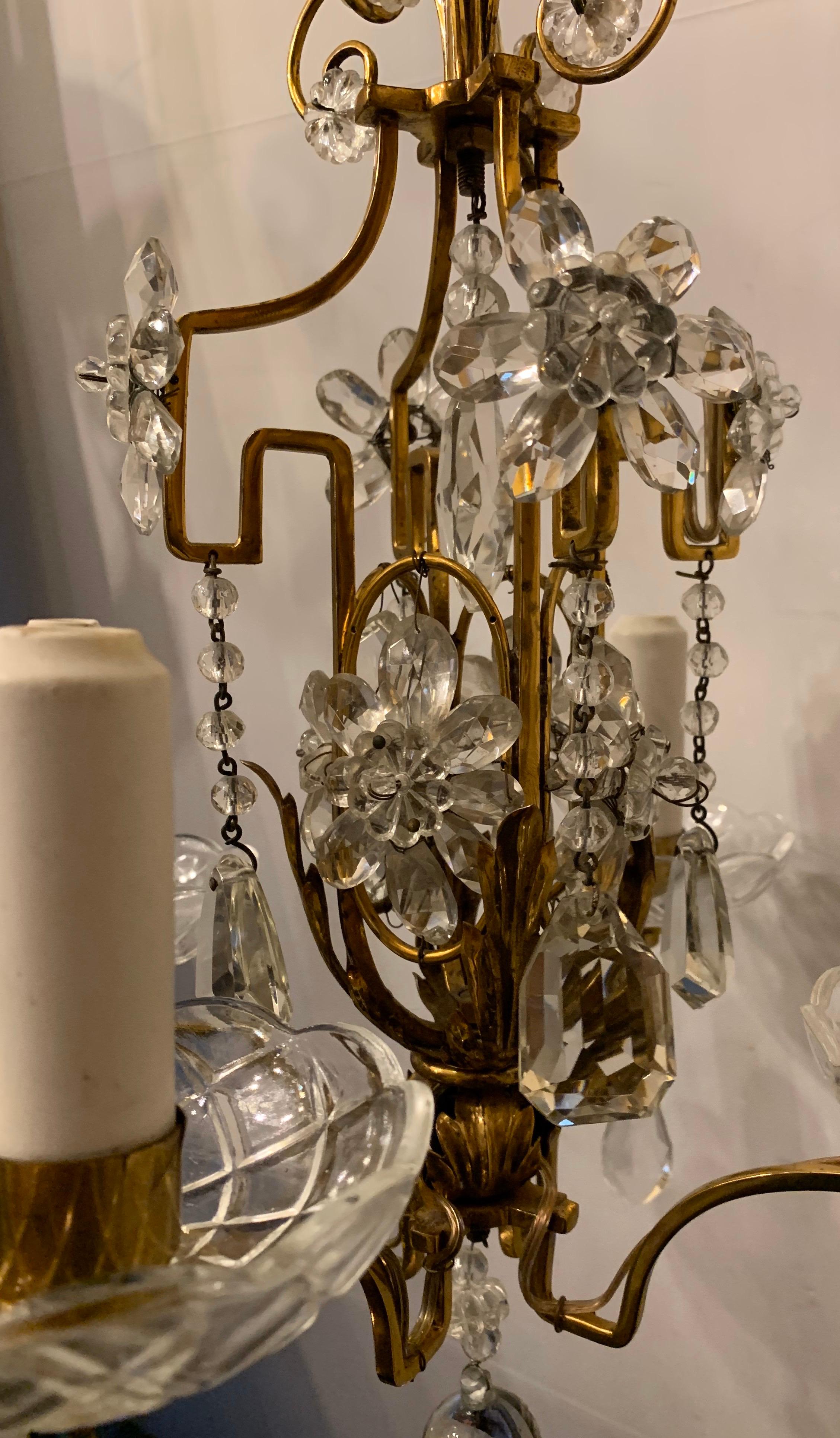 Belle Époque Wonderful Baguès French Brass Crystal Beaded Petite Chandelier Light Fixture