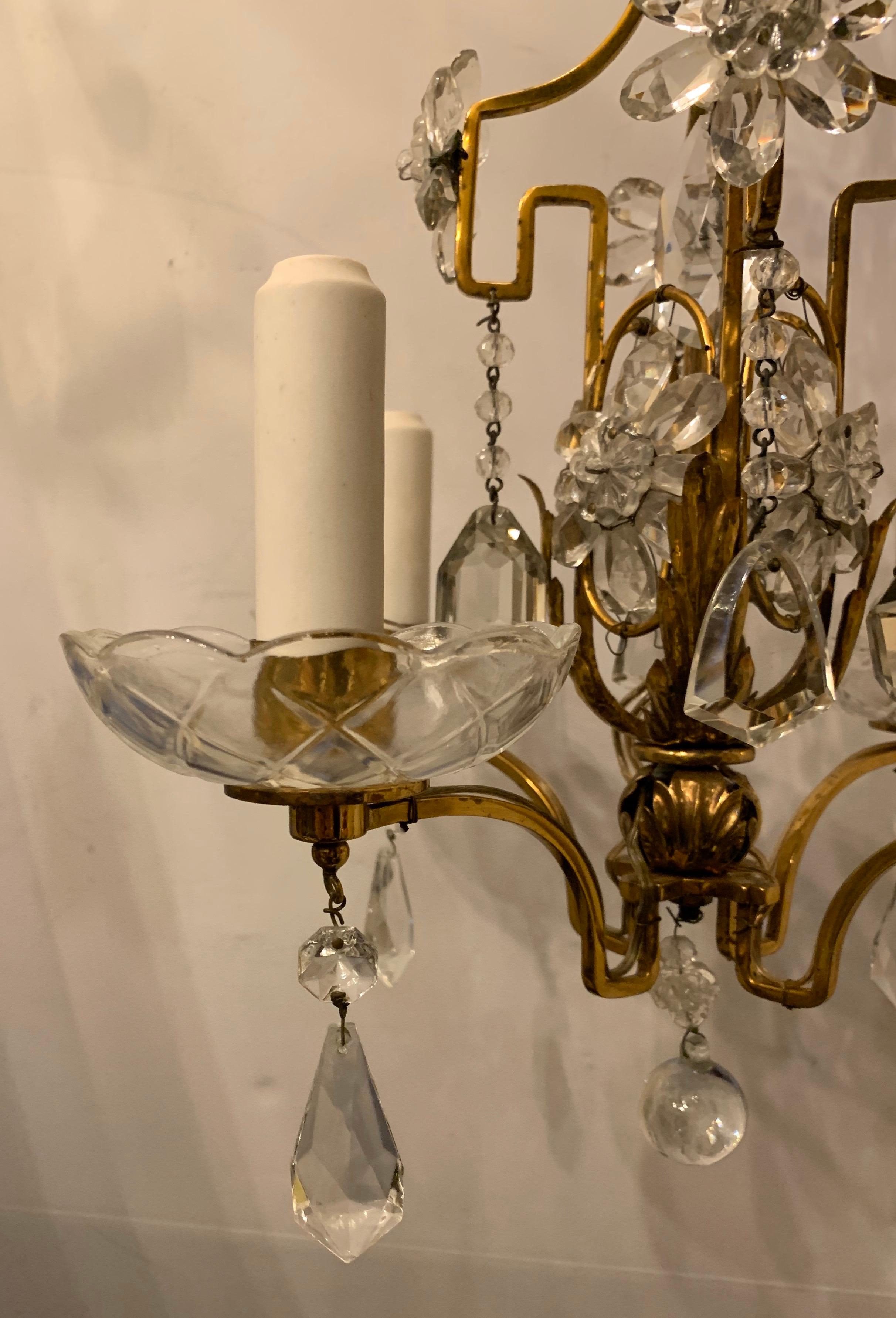 20th Century Wonderful Baguès French Brass Crystal Beaded Petite Chandelier Light Fixture