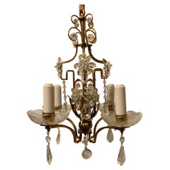 Wonderful Baguès French Brass Crystal Beaded Petite Chandelier Light Fixture