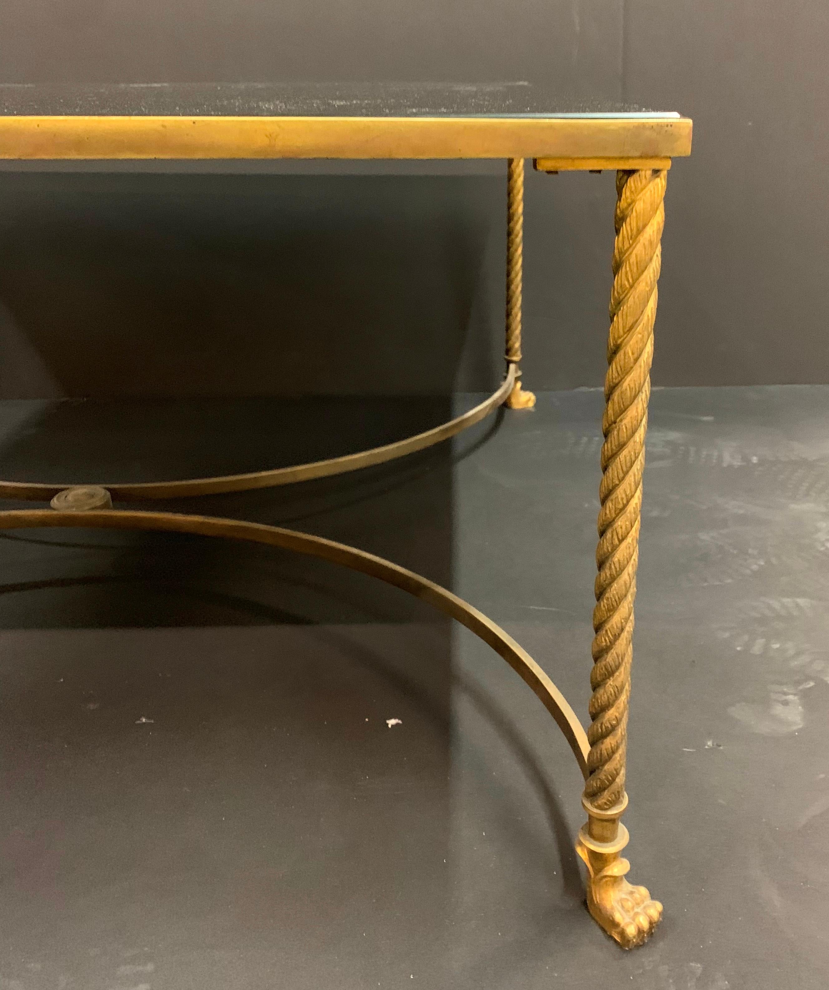 Gilt Wonderful Baguès French Bronze Paw Foot Distressed Mirror Coffee Cocktail Table For Sale