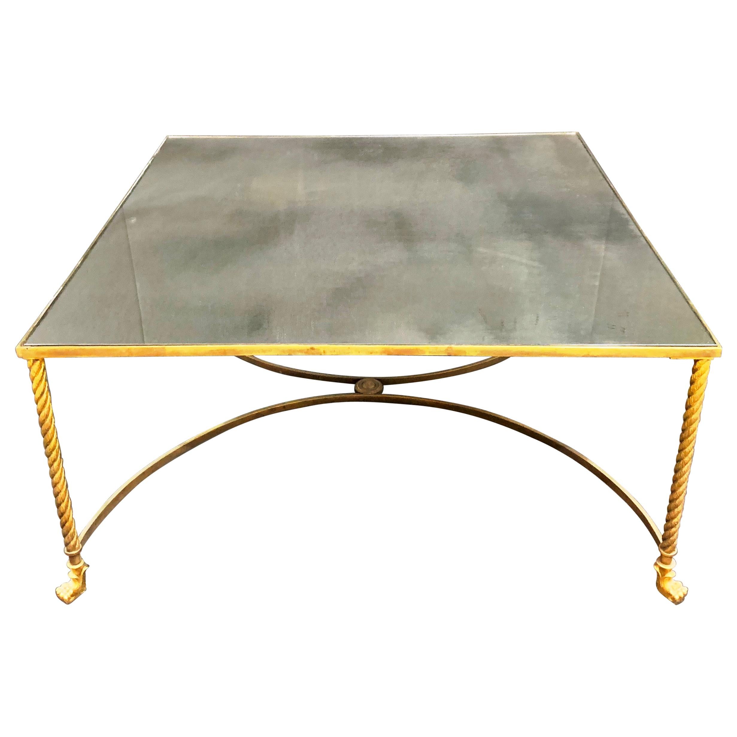 Wonderful Baguès French Bronze Paw Foot Distressed Mirror Coffee Cocktail Table